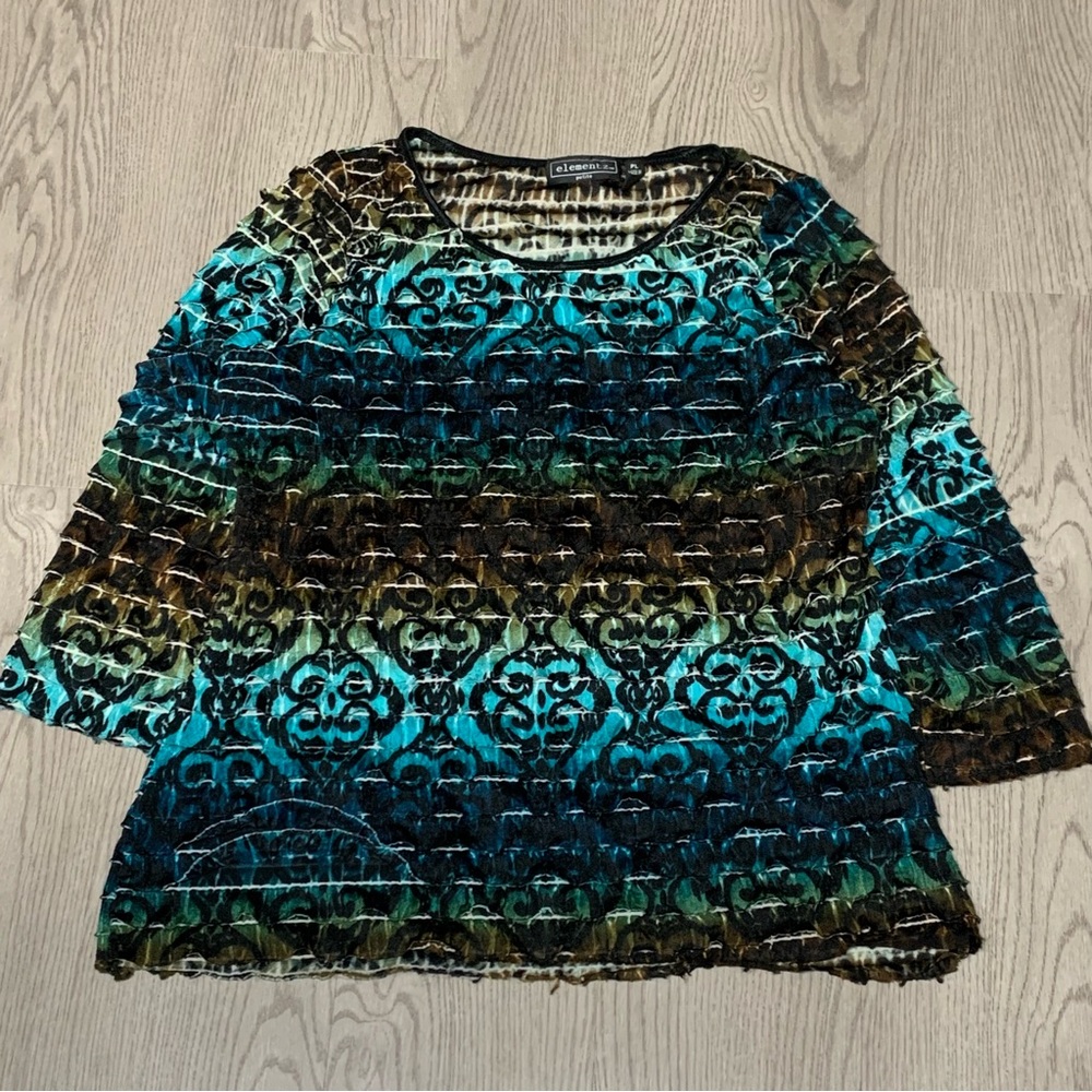 Vintage Elementz Brown/Blue Ruffle Tiered Top Size PL Y2K Rave Grunge Dark Boho‎